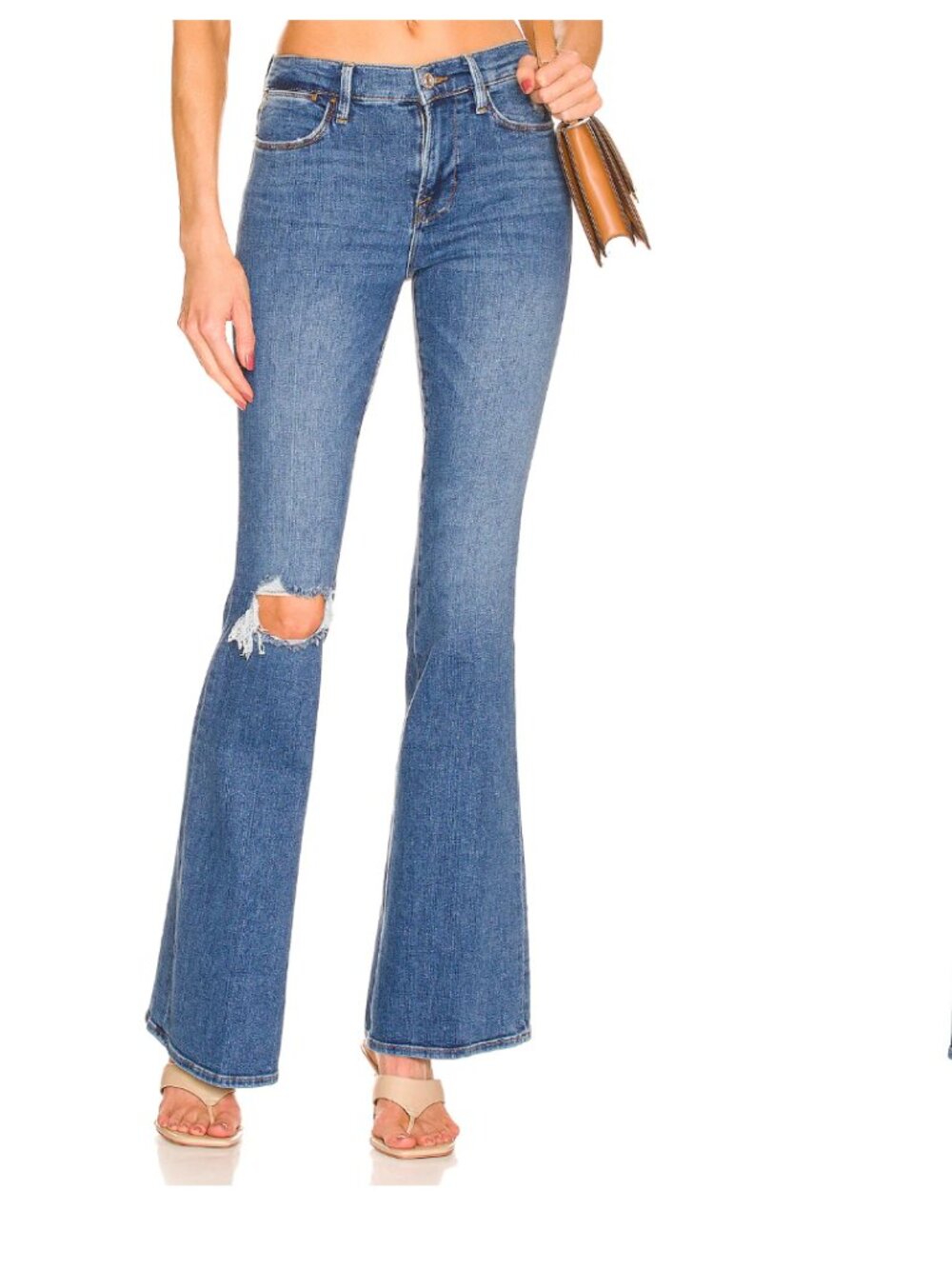 FRAME Le High Flare Jeans Size 28 Sunfaded Rips LHF793 Medium Wash